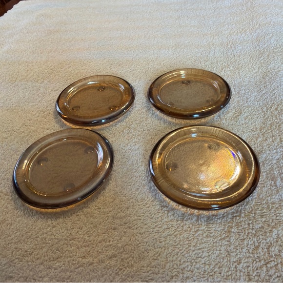Set Of 4 Glass 3” Round Amber Candle holders - Picture 3 of 3